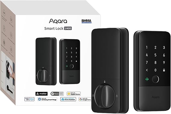 Aqara UWB Smart Lock U400, Apple Home Key, Fingerprint Deadbolt, Black | Matter Over Thread, Rechargeable Battery, Keyless Entry Deadbolt, Supports HomeKit, Alexa, Google, Home Assistant