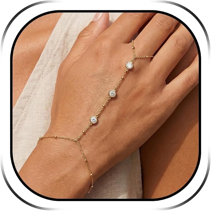 YANCHUN Hand Chain Bracelet Ring Bracelet Hand Chain Trendy Gold Bracelets Adjustable Rhinestone Hand Jewelry Gifts for Women