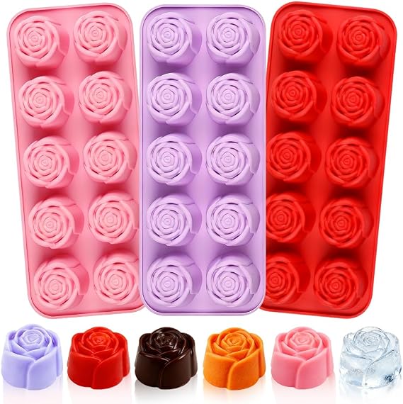 3PCS Flower Molds Silicone, Rose Chocolate Candles Silicone Mold