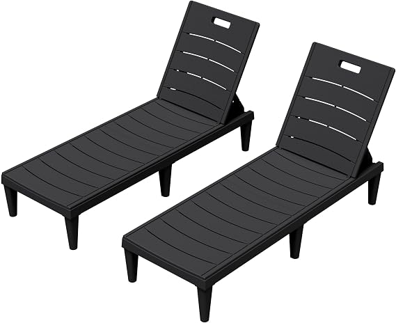 Greesum 2-Pack Adjustable Chaise Lounges, Black