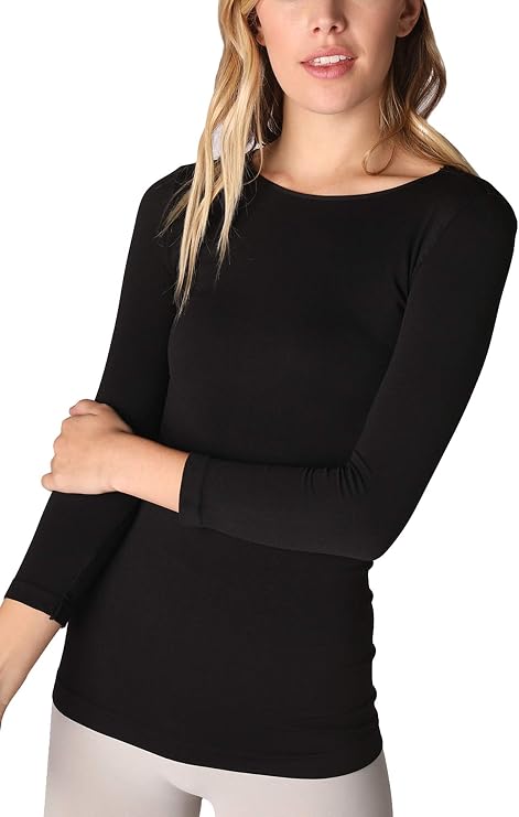 NIKIBIKI Women Seamless 3/4 Sleeve Crew Neck Top, Made in U.S.A