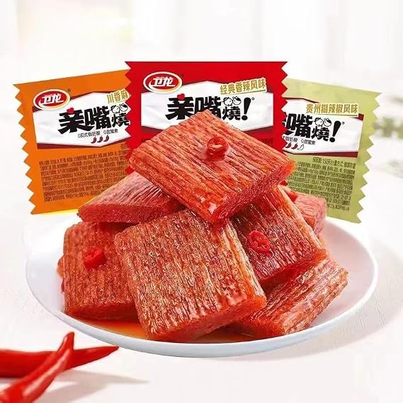 Weilong Qinzuishao spicy strips Latiao,12g/bag,Kissing Spicy stick small gluten,Ready-to-Eat hot and spicy gluten,Famous Chinese Special Snack gift pack,Instant casual snack (Mixed 3flavors,10bag)