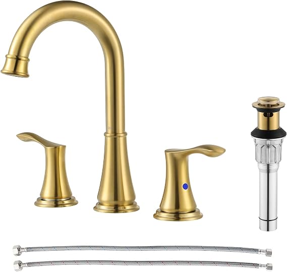 PARLOS Brushed Gold Widespread Bathroom Sink Faucet 8 Inch for Vanity