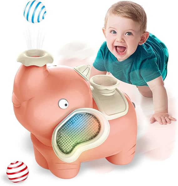 Elephant Blowing Ball Walking Car Toys 6 to 24 Months with Music Light Baby Crawling Toys Tummy Time Interactive Toddler Infant Toy Age 1-2 Automatically Avoid Obstacles for 1 Year Boys Girls