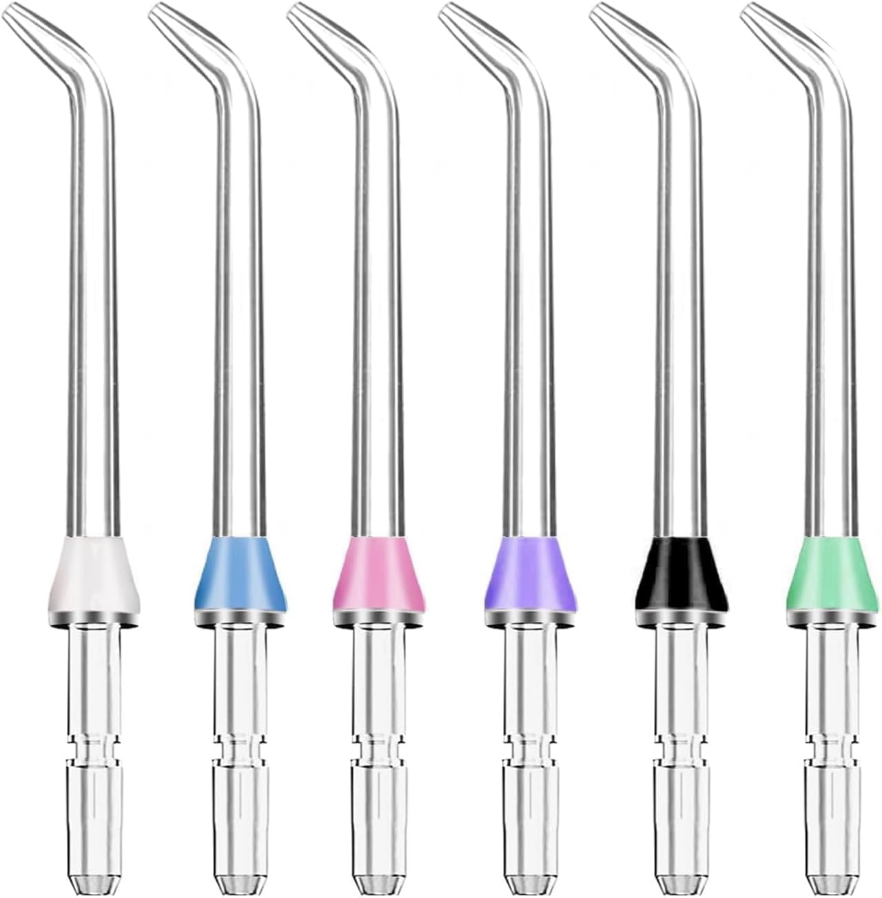 Pack of 6 Replacement Classic Jet Tips for Oral Irrigator Compatible with Waterpik Attachments for WP-100/WP-660 Oral Irrigator Nozzles Replacement Colour-Coded Family Set Deep Cleaning Durable