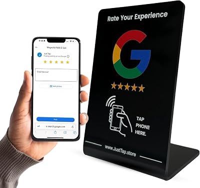 Google Review Stand, One-Tap Instant Feedback & Ratings | Elevate Customer Engagement & Boost Business Reviews | Reusable One Touch Reviews | Compatible With Any SmartPhone Black, 1 Stand