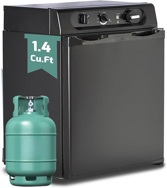 Smad 12 Volt Refrigerator, Propane Refrigerator,1.4 cu.ft rv refrigerator 110 Volt/12V/LPG Camping Fridge, 3 Way RV Fridge Silent, Gas Refrigerator Off Grid, Outdoor, RVs, Garages,Trucks,Cabins Use