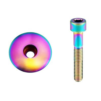 Ti Titanium Headset Stem Top Cap 1-18 with Titanium Bolt M6 x 35mm Rainbow