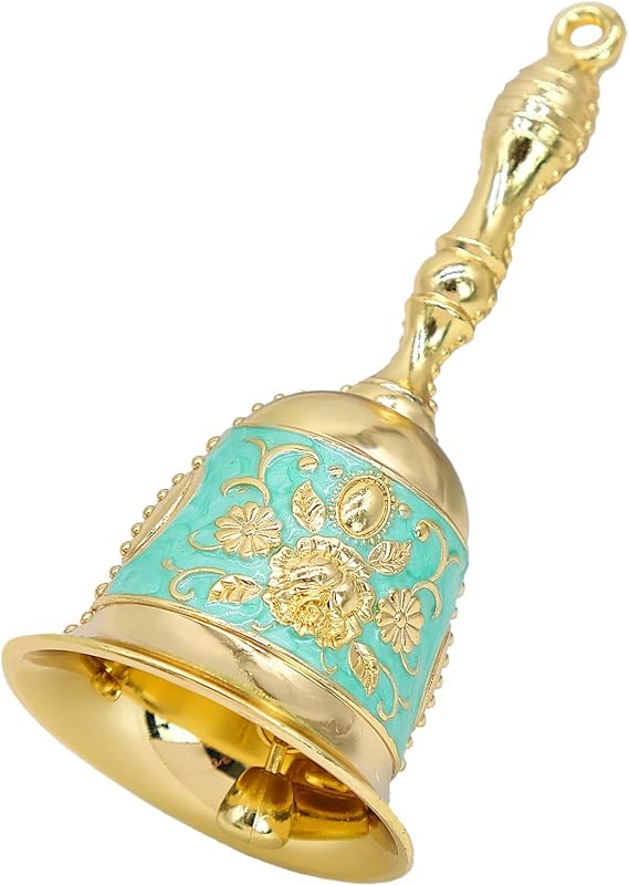 Handbell, Small Hand Bell Hand Call Bells Wedding Bells, Table Bell Service Bell for Restaurant, Hotel, Shops, Pet Training Bell, Christmas Bells (Golden Cyan)