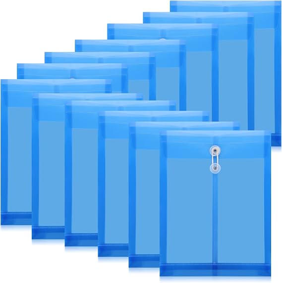 ReliThick 12 Pack Expandable Plastic Envelopes Button String Tie A4, Blue
