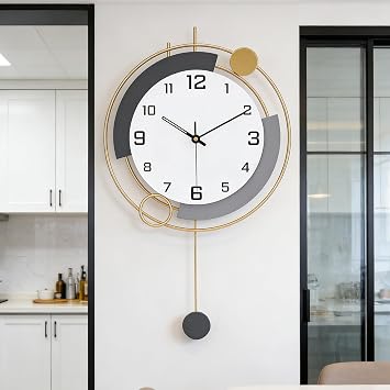 Decorative Wall Clocks with Pendulum,Silent Quality Quartz Battery Operated,Large Wall Clock for Living Room,Kitchen,Home,Bathroom,Bedroom Wall Decor,13x21inch