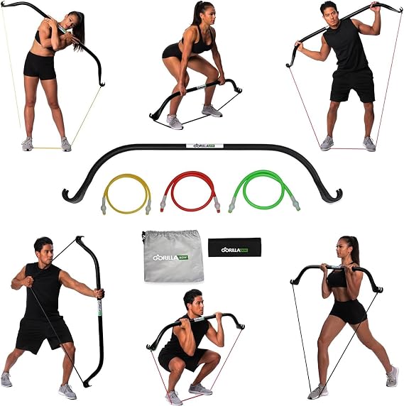 Gorilla Bow Home Gym Resistance Training Kit - Full Body Workouts - Adjustable Bands - Portable Equipment Set - Kickstarter Funded (Lite Black)