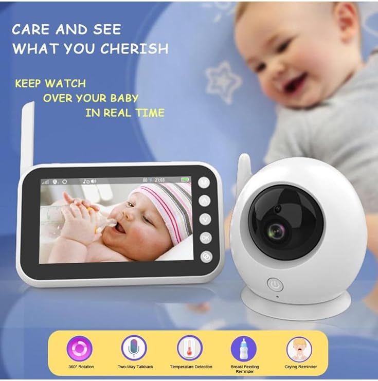 4.3 Inç Lcd Kablosuz Wireless Oda Sıcaklığı Kontrollü Akıllı Bebek Monitörü Bebek Kamerası 8 Ninnili
