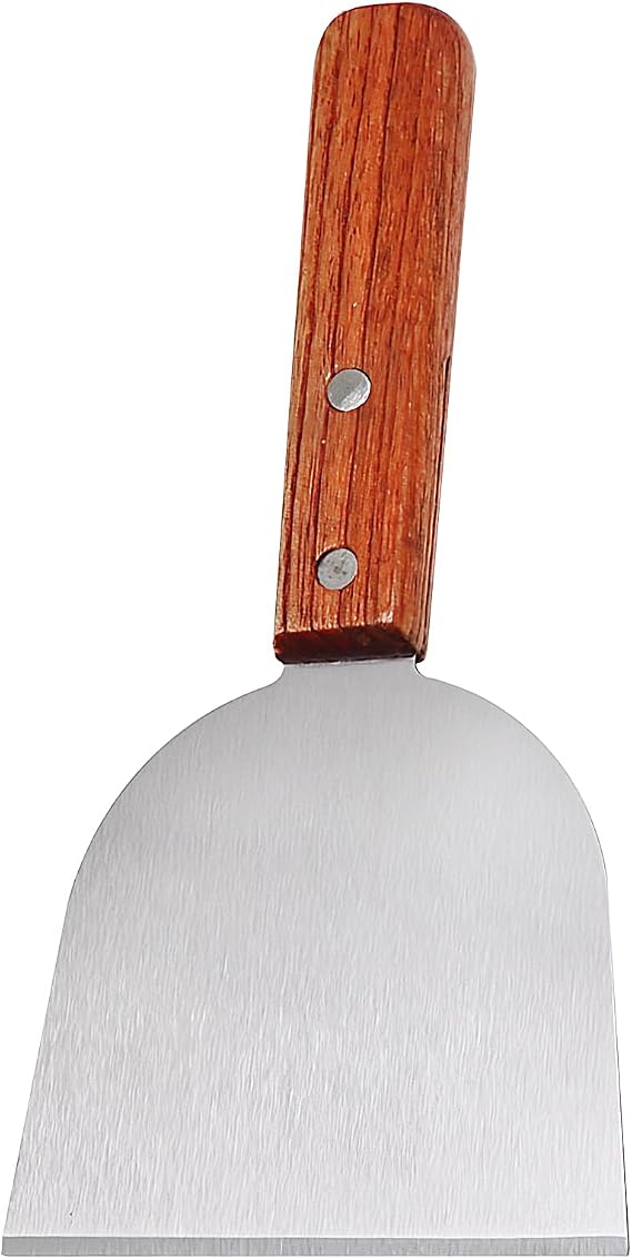 Barbecue Scraper, Grill Scraper for Griddle, Pancake Stainless Steel Spatula | Heavy Duty Bevel Edge Griddle Scraper with Wooden Handle for Steak Pizza Picnic Hamburger