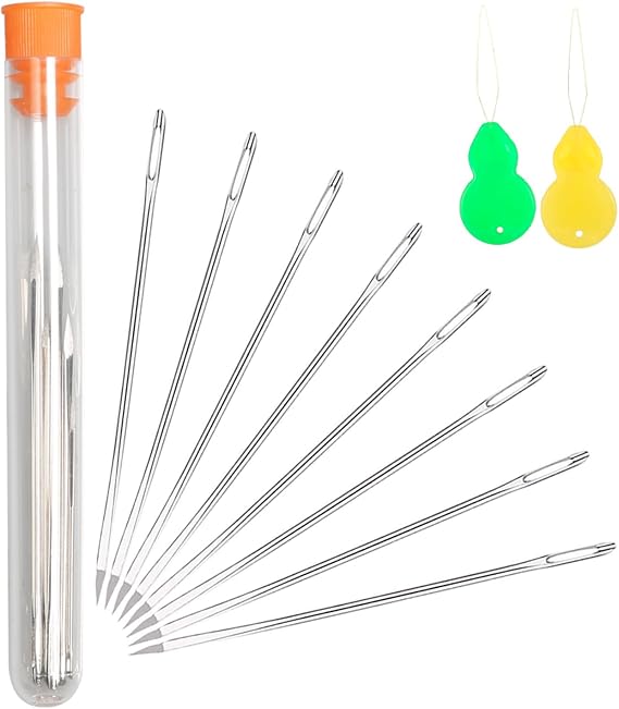 Hekisn Professional Large-Eye Triangle Leather Needles with Threaders for Hand Sewing Repair Stitching Projects (1.83 * 70mm)