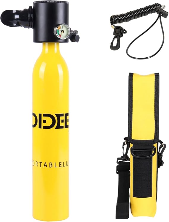 DIDEEP 0.5L Mini Scuba Tank, Portable Lung Air Tank | DOT Certified, 0.5L Aluminum Tank, 7-10 Min Breathing Support, for Recreational Diving, Backup Air Source, Diving Training