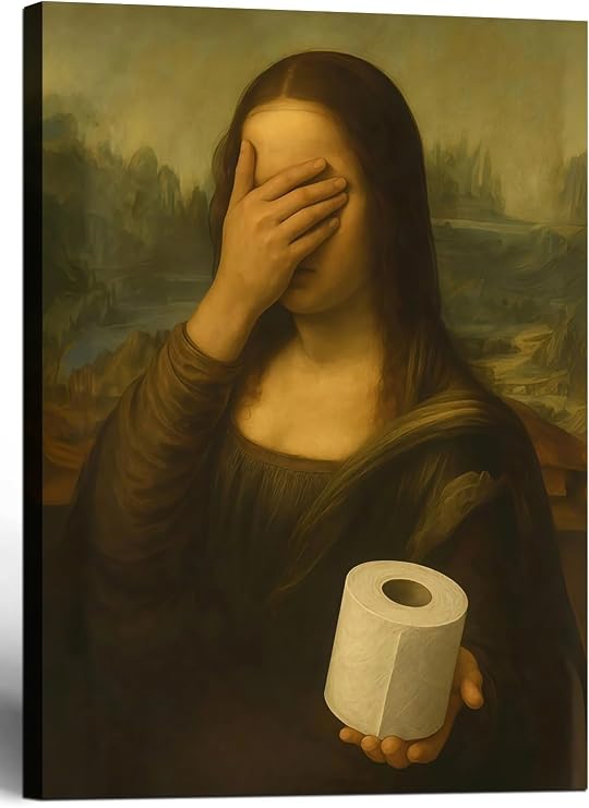 Funny Mona Lisa Bathroom Canvas Wall Art Parody World Famous Paintings Poster Print Modern Bathroom Paintings Humor Painting Gallery Wrap Bathroom Wall Decor Framed 16x24 Inch Ready to Hang