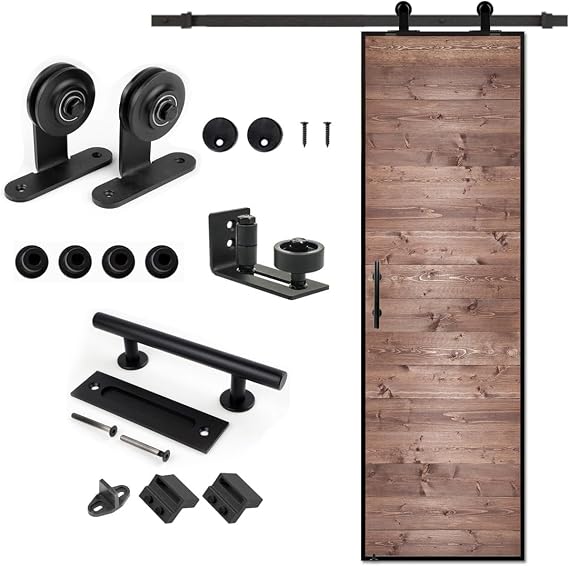 S&Z tophand 20 in. x 84 Brown Barn Door with 5FT Sliding Hardware Kit, Modern Style, Simple Assembly Required