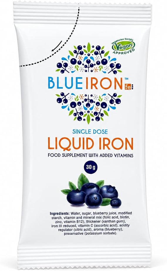 Blue Iron Original Liquid Iron Supplement Single-Dose 30 g Sachets Fast-Absorbing Iron Formula Gentle, Great-Tasting Daily Iron Support