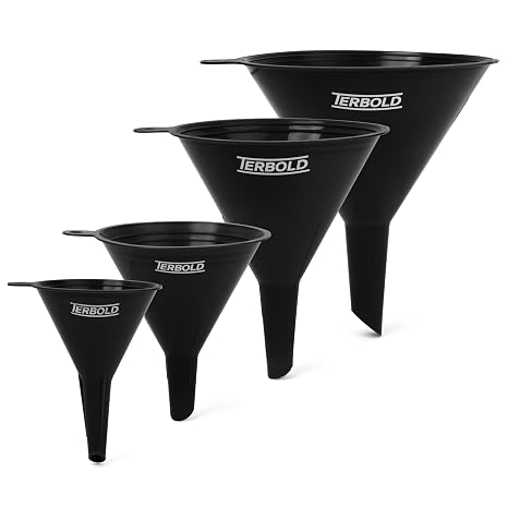 BPA Free Plastic Funnel Nesting Set of 4 for Kitchen Cooking Car Oil Home Laboratory (Black)
