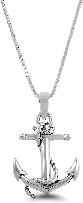 SILVERCLOSEOUT Sterling Silver Nautical Ship Anchor Rope Necklace Pendant for women Ladies, Hypoallergenic, Nickel Free, Daily Wear, Layering Necklace, Adjustable Length, Gift for Her