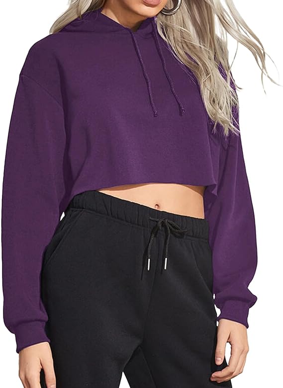 Oversize Hoodie Womens Cropped Hoodie Long Sleeve Fleece Crop Sweatshirt with Hood