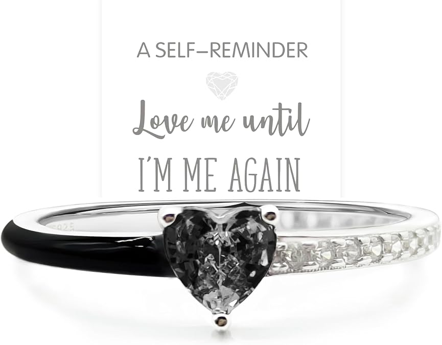 Love Me Until I'M Me Again Black Heart-Cut Half Enamel Ring, Black Heart Self-Love Ring, Jewelry Birthday Gifts for Women, Daughter, Wife, Friends