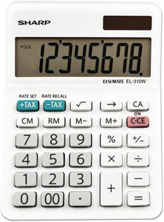 Sharp 8-Digit Dual Power Mini-Desktop Calculator, Angled LCD Display, White Business Calculator, 3.38 x 4.75 x 1.0-Inches (EL-310WB)