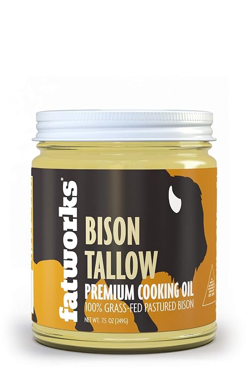 Fatworks Grass Fed Pasture Raised Buffalo-Bison Tallow, rendered from 100% Grass Fed & Grass Finished American Bison, Premium Cooking Oil, Keto, Paleo, WAP, WHOLE30, 7.5 oz.