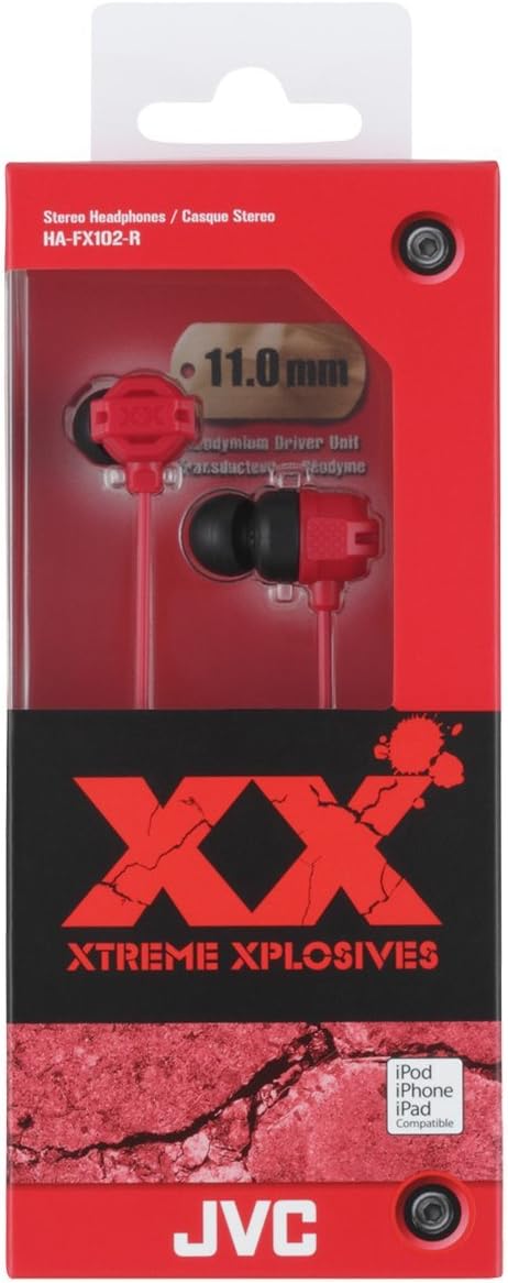 JVC HAFX102R XX Xtreme Bass Earbuds, Red