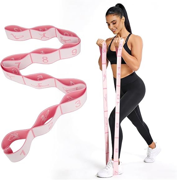 KUZARO Fitness Resistance Bands with 12 Loops, Numbered Resistance Bands for Physical Therapy, Women Stretch Strap for Home Gym, Elastic Exercise