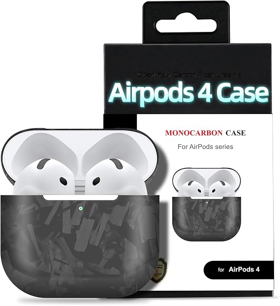 MONOCARBON Real Forged Carbon Fiber Case for Airpods 4,Ultra Light & ThinScratch Resistant Protective Hard Cover for 2024 New 4th Generation Airpods,Compatible with MagSafe Wireless Charging