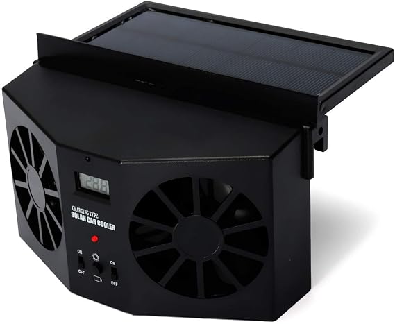 Solar Powered Car Window Fan - Universal Solar Car Front/Rear Window Exhaust Fan Car Window Cooler Fan Air Ventilator Exhaust Radiator, Eliminate Smell (Black)