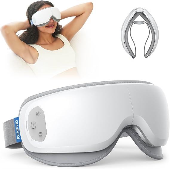 RENPHO Ultra-Quiet Eye Massager with Heat, Lightweight Eye Mask FSA Eligible HSA Face Massager Relax Reduce Strain Improve Sleep Eyeris Zen, Mothers Day Birthday Gifts | Lightweight Massager for Deeper Sleep, Wireless Music, Heated Eye Massager for Dry Eyes & Eye Strain Relief, Relaxation Gifts