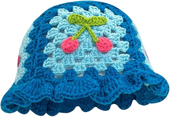 Crochet Bucket Hat for Women Handmade Knit Hats Summer Floral Skull Cap Knit Bucket Hats for Women