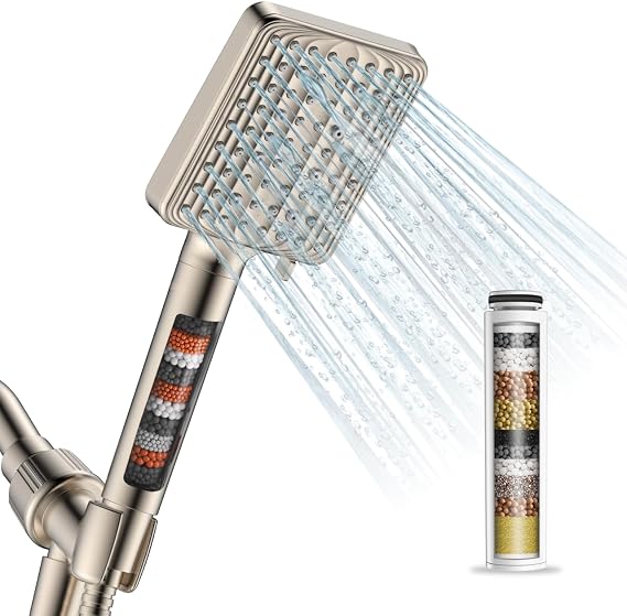 MakeFit 6 Modes Filtered Handheld Shower Head Bundle with 1-PACK Replacement Shower Head Beads