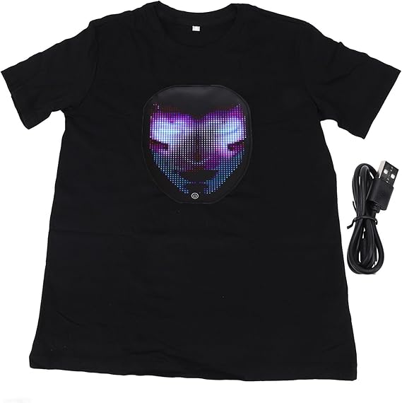 LED T Shirt Sound Activated Glow Shirts Light Up Equalizer Clothes with BT Programmable, APP Control Glowing Costume for Adults Kids Halloween Masquerade Party (XL)