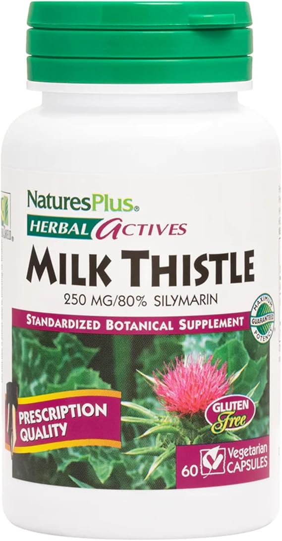 NaturesPlus Herbal Actives Milk Thistle - 60 Capsules - Non-GMO, Vegan, Gluten Free - 60 Servings