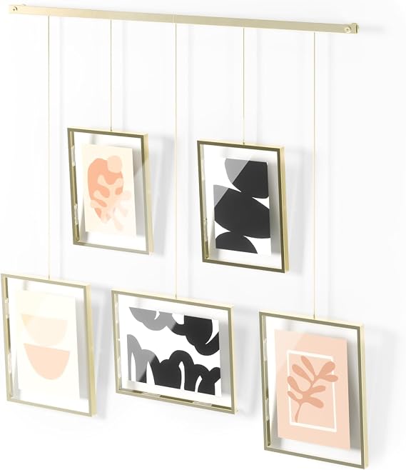 Umbra Exhibit Picture Frame Set, Adjustable Wall Mount, Set of 5, Brass