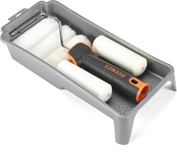 Edward Tools 7 Piece 4 Paint Roller Kit - Includes Acrylic, Polyester and Foam Covers - Deluxe Plastic Paint Tray - Ergo-Grip Frame with Rubber Handle