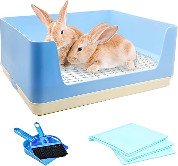 VCEPJH Extra Large Rabbit Litter Box with Tray,Plastic Bunny Litter Pan Corner Small Animal Toilet Pet Potty Trainerfor Adult Guinea Pigs Chinchillas Ferrets Galesaurs (Blue)