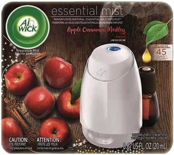 Air Wick Essential Mist, Essential Oils Diffuser, (Diffuser + 1 Refill), Apple Cinnamon Medley, Fall scent, Fall spray, Air Freshener, Packaging May Vary