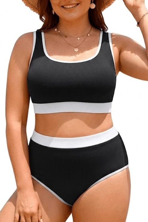 Women Plus Size High Waist Bikini Set Tummy Control Two Piece Swimsuits