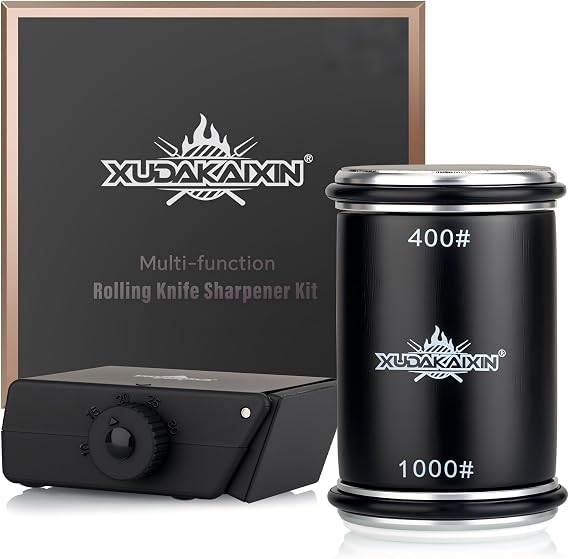 XUDAKAIXIN Rolling Knife Sharpener - Multi-Angle Luxury Sharpening Kit with Extra Replacement Head (Upgraded Model). Ideal Gift for Men, Christmas, Father's Day (Black)