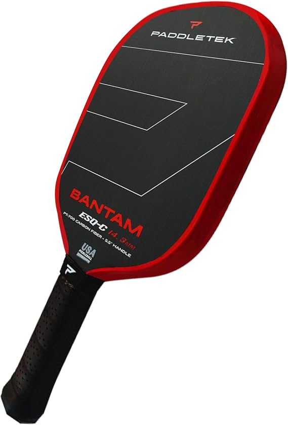 Paddletek Bantam ESQ-C 14.3mm Pickleball Paddle with Polymer Honeycomb Core - Unidirectional RAW Carbon Fiber Pickleball Paddle Torsional Weighting & Performance Grip - USAPA Approved - 5.5" Handle