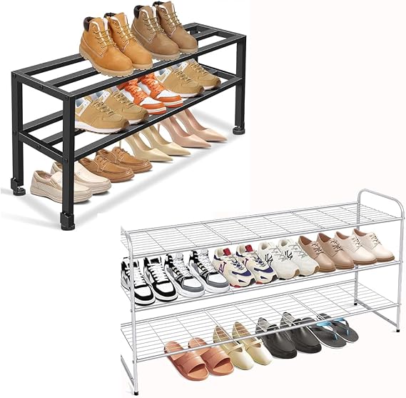 KEETDY 3-Tier Long Shoe Rack for Closet and 2 Tier Metal Shoe Organizer