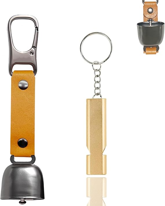 Bear Bell with Magnetic Silencer|Bear Bells for Hiking & Camping|Bear Deterrent Device with Emergency Whistle & Carabiner to Scare Animals|Bear Alarm for Outdoor Biking Fishing