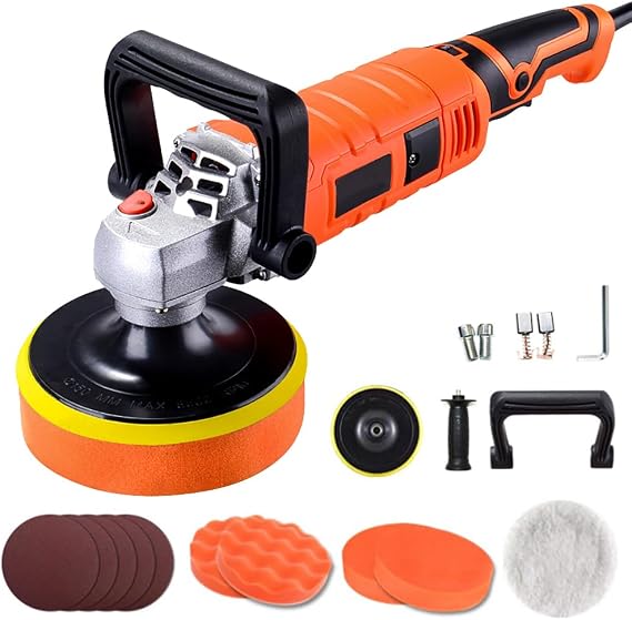 Buffer Polisher, Car Detailing Machine with Variable 7 Speeds Control, Pure Copper Motor, Low Noise Design for Car, Sofa Cabinet Tiles Floor (Spare Parts Included)