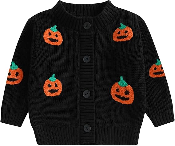 Toddler Baby Girls Boys Halloween Sweater Long Sleeve Button Closure Pumpkin Winter Warm Knit Cardigan Kids Tops Coat