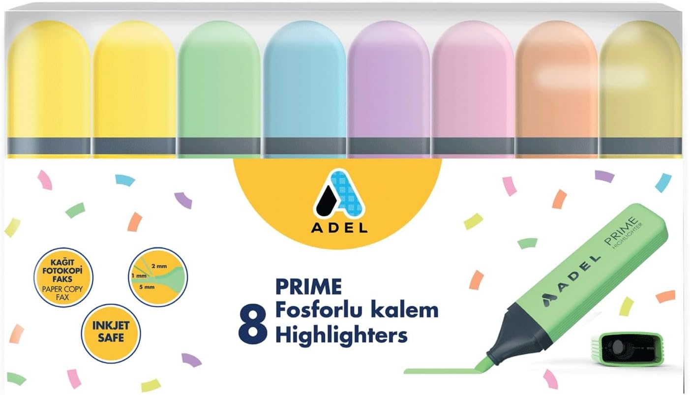 Adel Prime Fosforlu Kalem 8'li Set